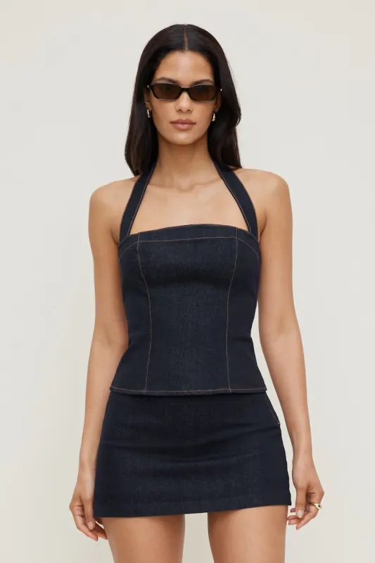 Denim Halter Top - Dynamite - Blue - Women Clothing made by Dynamite