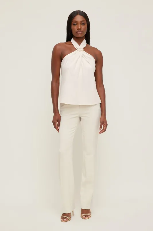 High Rise Slim Straight Leg Pants - Dynamite - Beige - Women Clothing made by Dynamite
