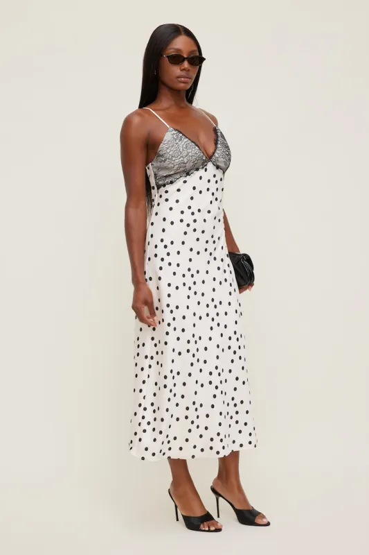 Lace Trim Satin Midi Dress - Dynamite - Beige - Women Clothing made by Dynamite