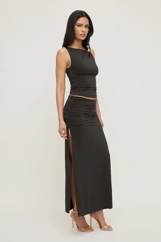 Sculpt Slit Maxi Skirt - Dynamite - Brown - Women Clothing made by Dynamite