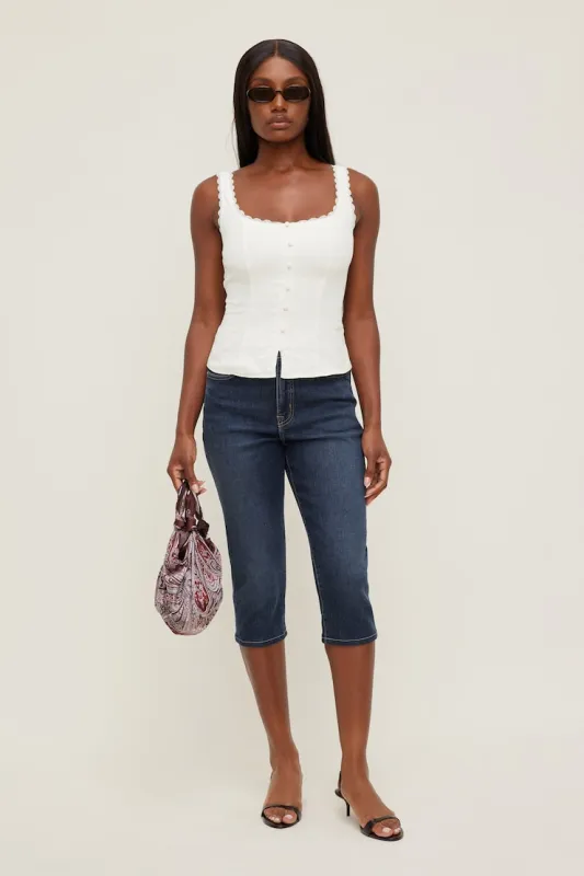 Stretch High Rise Slim Capri Jeans - Dynamite - Blue - Women Clothing made by Dynamite