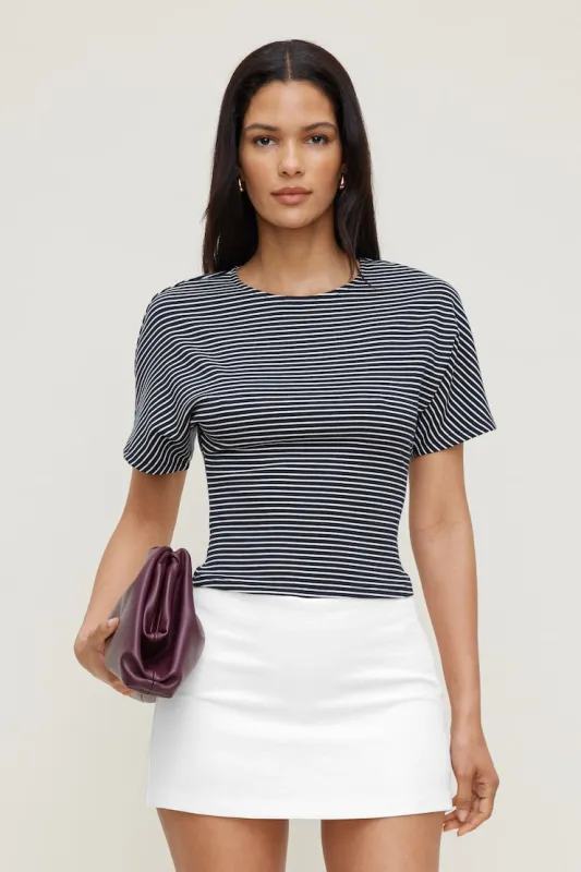 Andrea Striped Cotton T Shirt - Dynamite - Blue - Women Clothing made by Dynamite