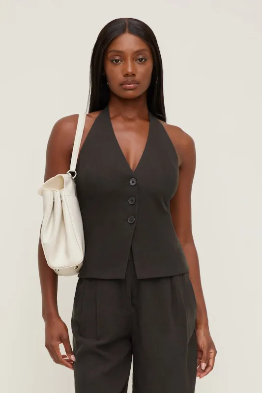 Linen Halter Vest - Dynamite - Brown - Women Clothing made by Dynamite