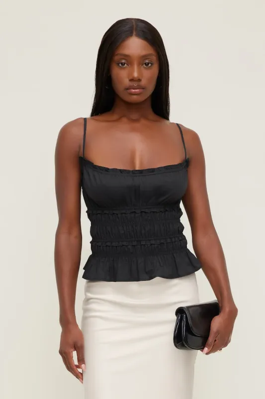 Smocked Poplin Cami Top - Dynamite - Black - Women Clothing made by Dynamite
