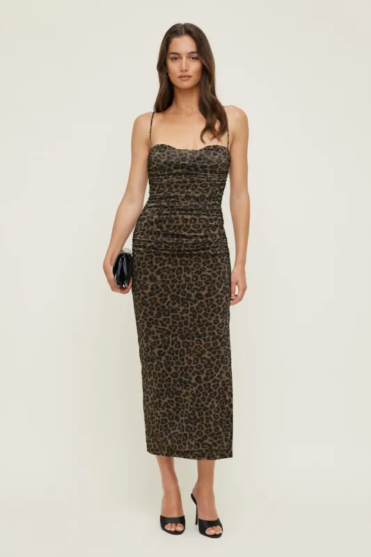 Ruched Mesh Midi Dress - Dynamite - Brown - Women Clothing made by Dynamite