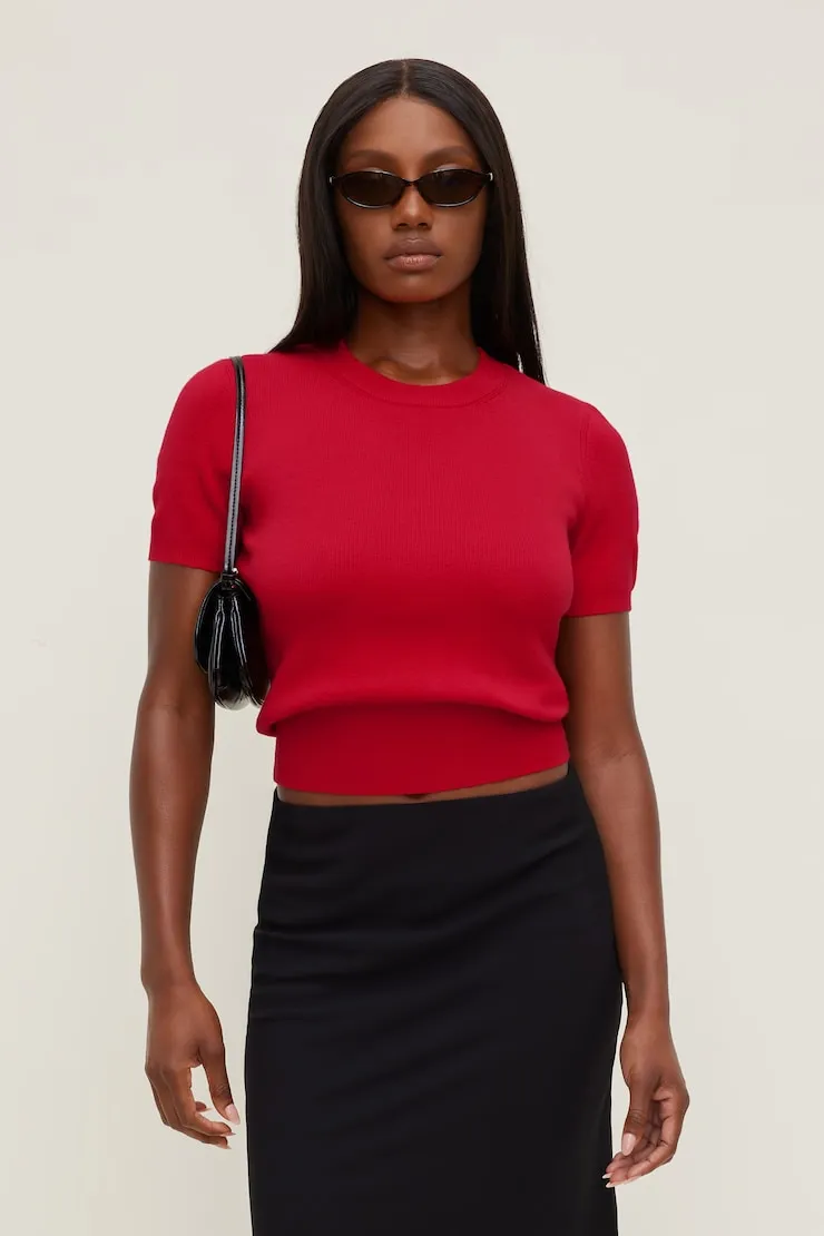 Clara Short Sleeve Sweater - Dynamite - Red - Women Clothing sold by Dynamite