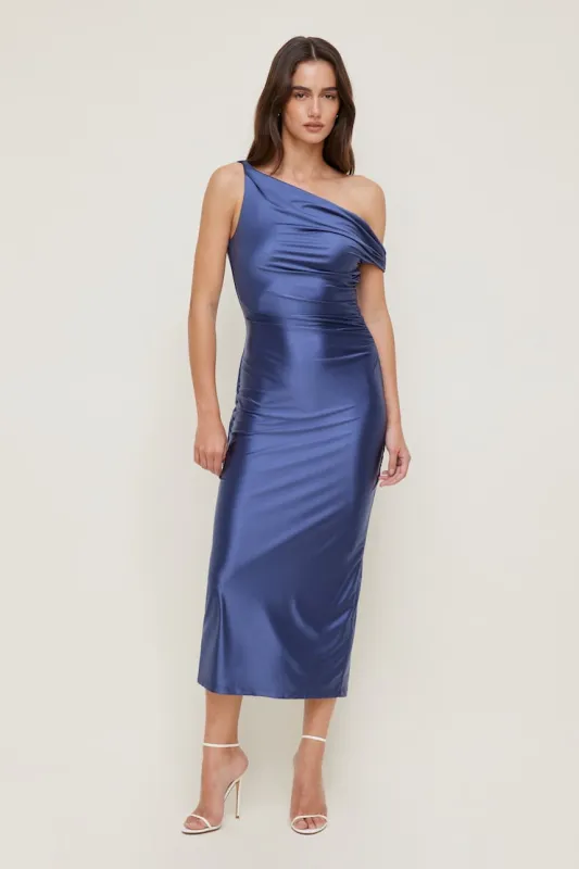 Jayde Stretch Satin Midi Dress - Dynamite - Blue - Women Clothing made by Dynamite