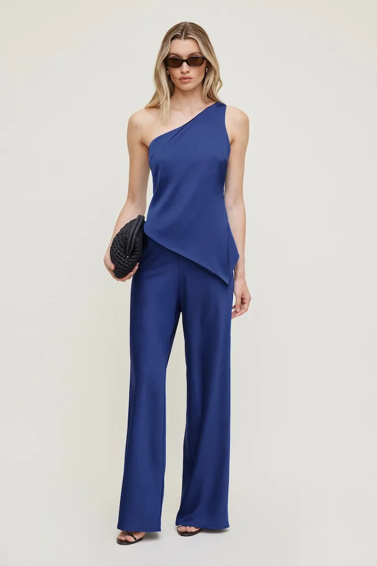 Izzy Wide Leg Satin Pants - Dynamite - Blue - Women Clothing sold by Dynamite
