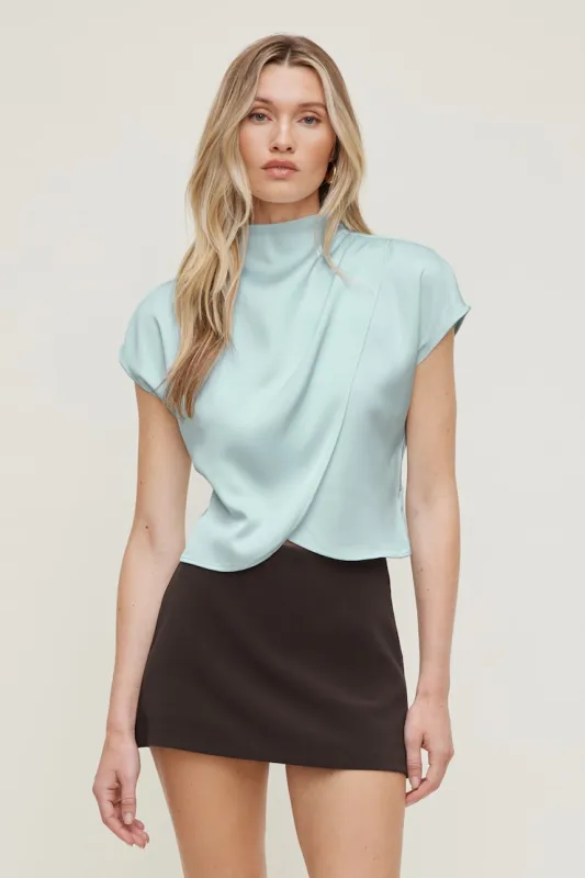 Ella Layered Satin Blouse - Dynamite - Blue - Women Clothing made by Dynamite
