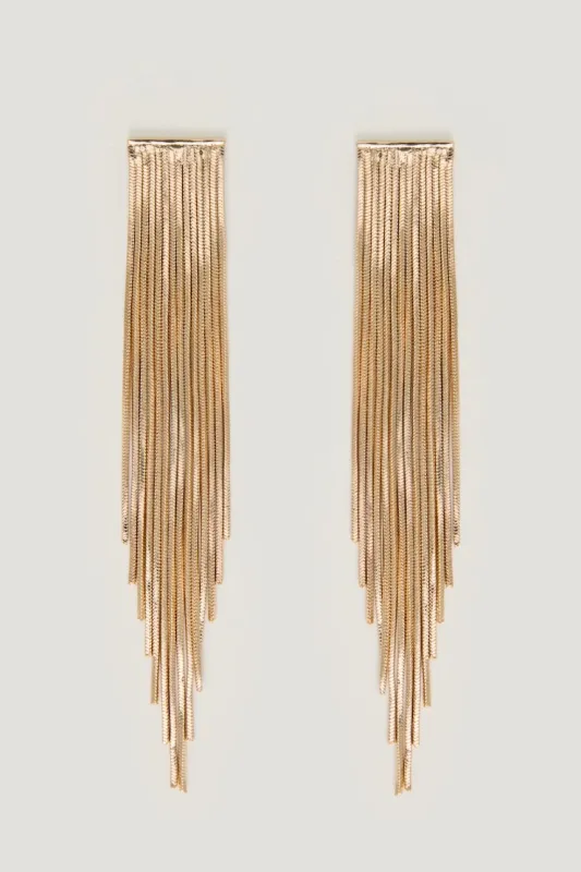 Fringe Chain Earrings - Dynamite - Yellow - Women Clothing made by Dynamite