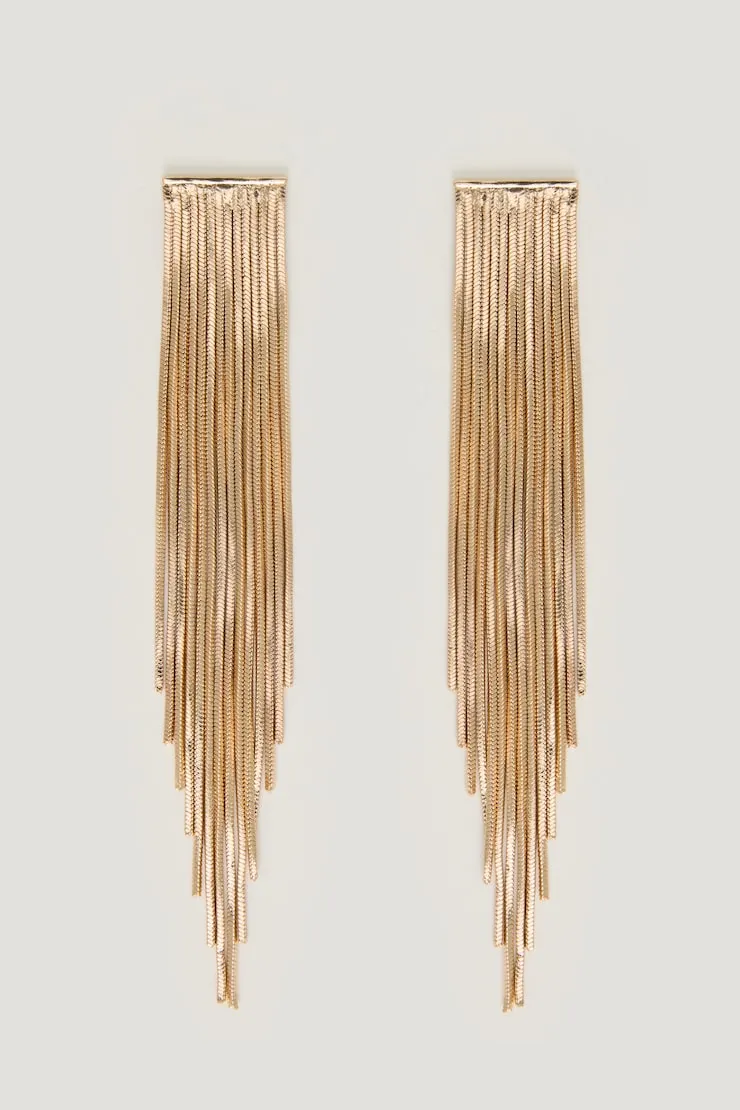 Fringe Chain Earrings - Dynamite - Yellow - Women Clothing sold by Dynamite