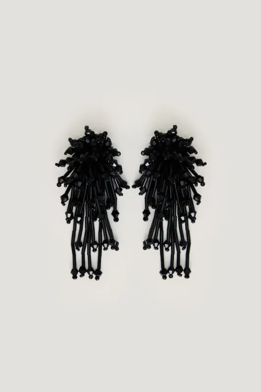 Beaded Fringe Cluster Earrings - Dynamite - Black - Women Clothing made by Dynamite
