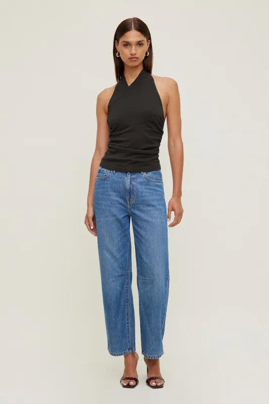Mid Rise Barrel Leg Jeans - Dynamite - Blue - Women Clothing made by Dynamite