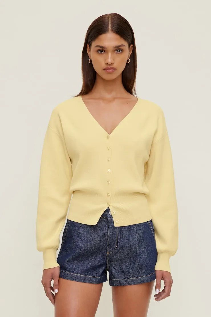 V Neck Cardigan - Dynamite - Yellow - Women Clothing sold by Dynamite