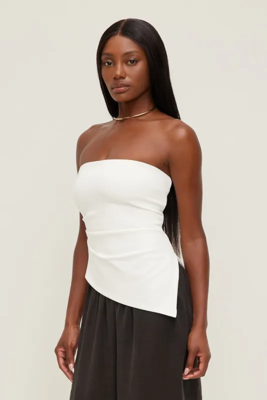 Slit Ponte Tube Top - Dynamite - White - Women Clothing made by Dynamite
