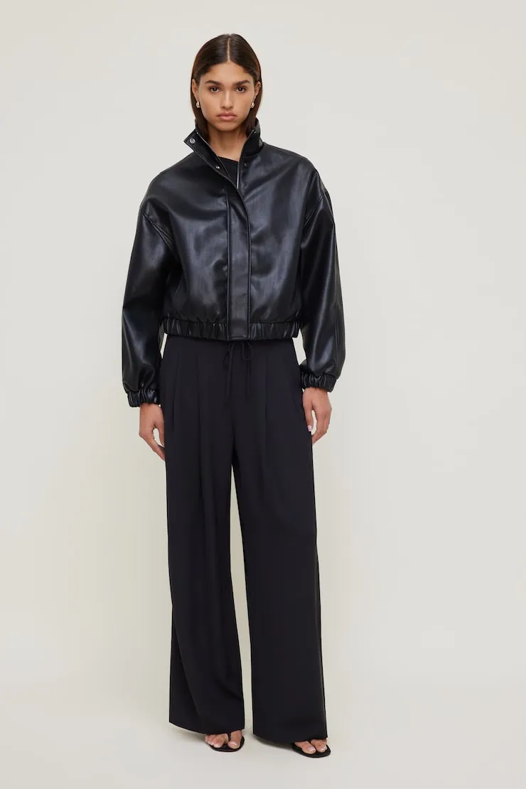 Brynn Faux Leather Bomber Jacket - Dynamite - Black - Women Clothing sold by Dynamite product image thumbnail 3
