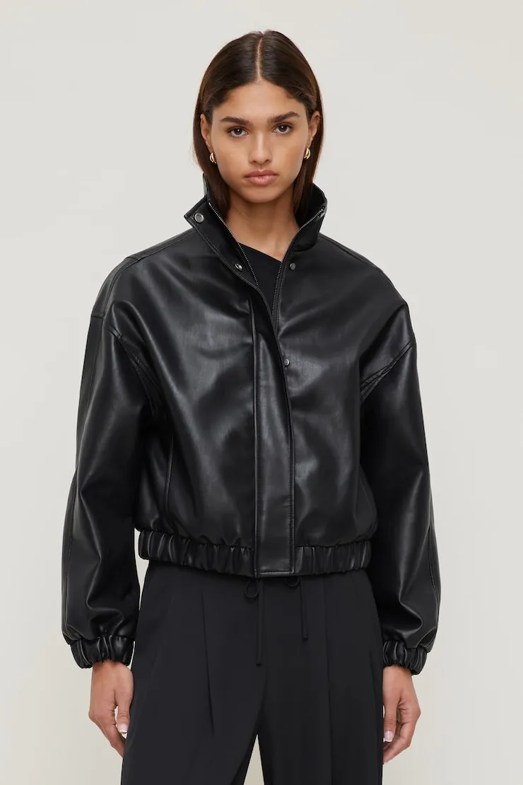 Brynn Faux Leather Bomber Jacket - Dynamite - Black - Women Clothing sold by Dynamite product image thumbnail 4