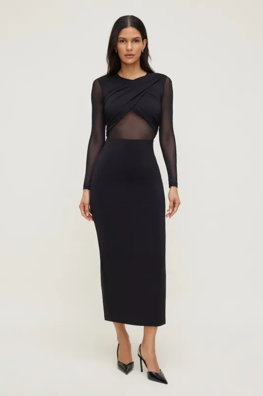 Sculpt Twisted Long Sleeve Maxi Dress - Dynamite - Black - Women Clothing made by Dynamite