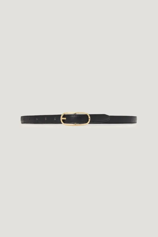 Oval Super Slim Faux Leather Belt - Dynamite - Black - Women Clothing made by Dynamite
