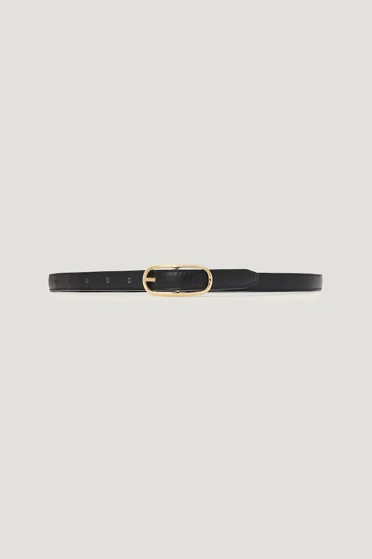 Oval Super Slim Faux Leather Belt - Dynamite - Black - Women Clothing sold by Dynamite