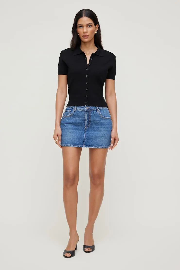 Polo Crewneck Cardigan - Dynamite - Black - Women Clothing sold by Dynamite product image thumbnail 3