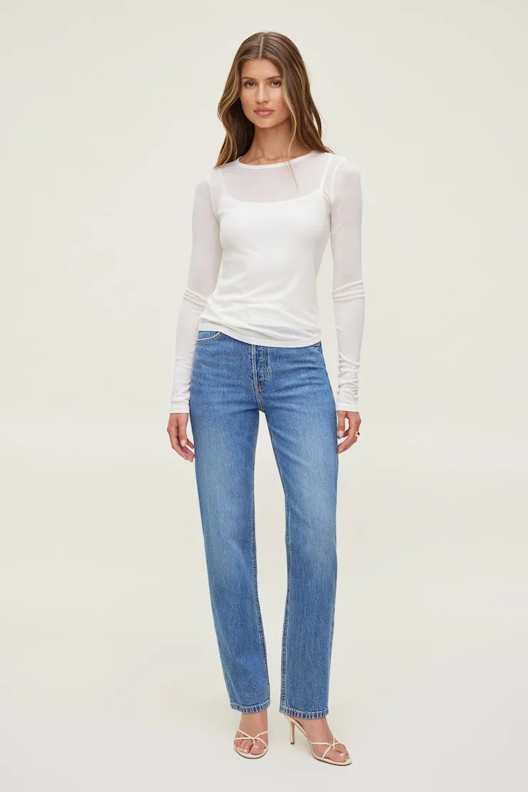 Olivia High Rise Straight Leg Jeans - Dynamite - Blue - Women Clothing sold by Dynamite