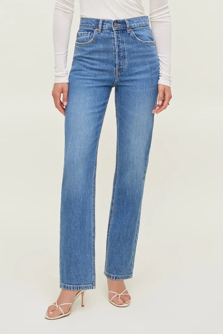 Olivia High Rise Straight Leg Jeans - Dynamite - Blue - Women Clothing sold by Dynamite product image thumbnail 4