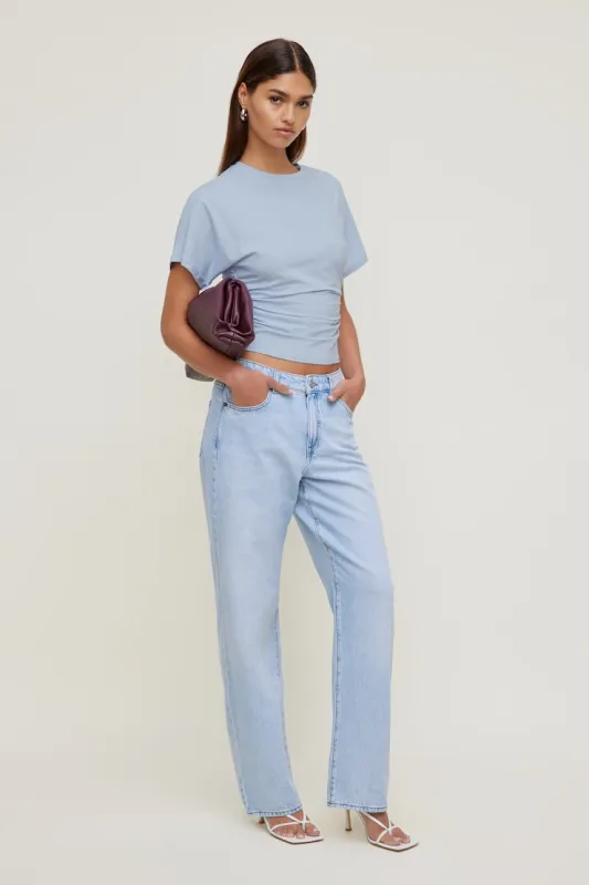 Mika Mid Rise Relaxed Straight Leg Jeans - Dynamite - Blue - Women Clothing made by Dynamite