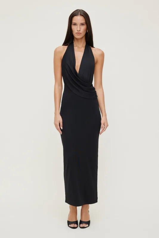 Plunge Mesh Maxi Dress - Dynamite - Black - Women Clothing made by Dynamite