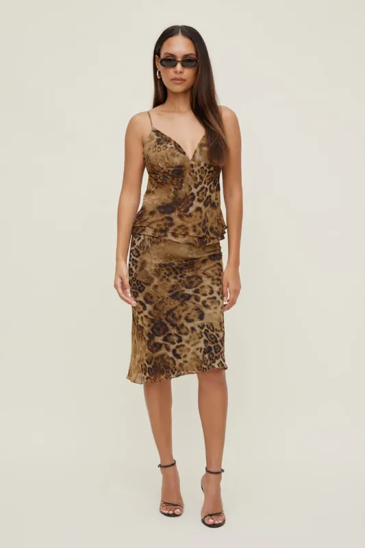 Georgette Midi Skirt - Dynamite - Brown - Women Clothing made by Dynamite