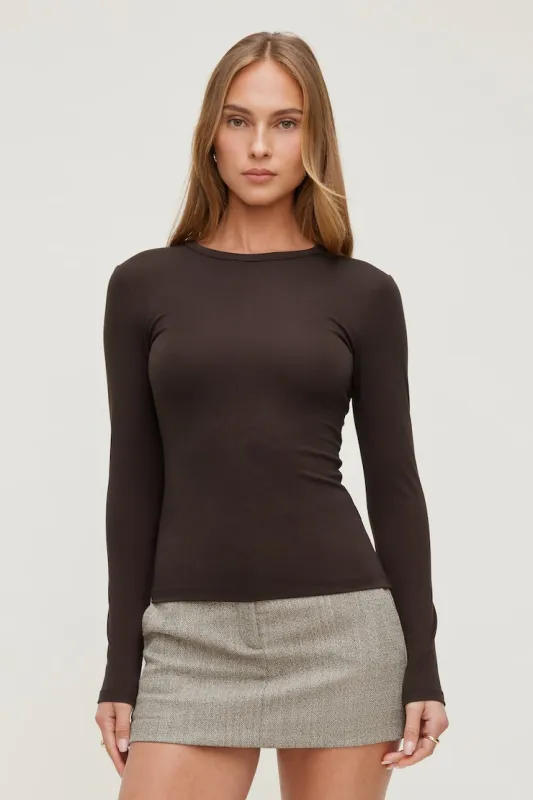 Rumi Long Sleeve T Shirt - Dynamite - Brown - Women Clothing made by Dynamite