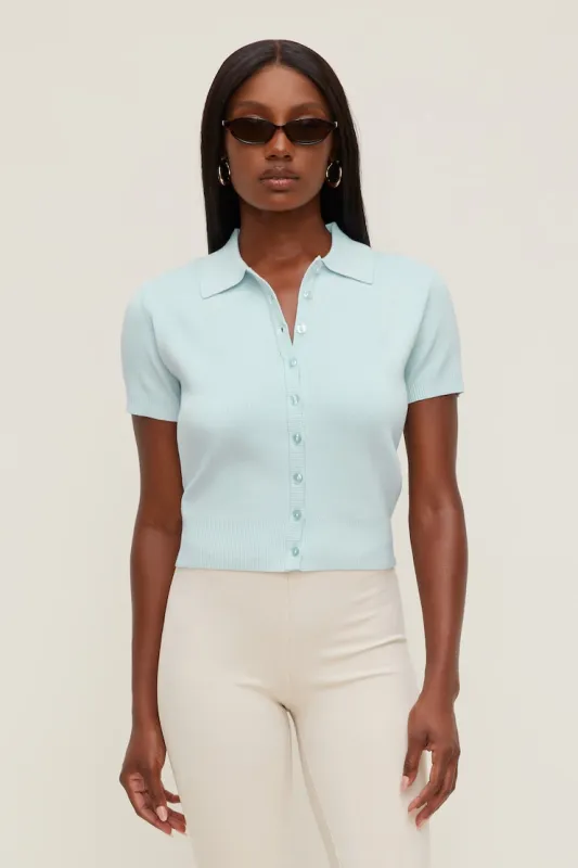 Polo Crewneck Cardigan - Dynamite - Blue - Women Clothing made by Dynamite