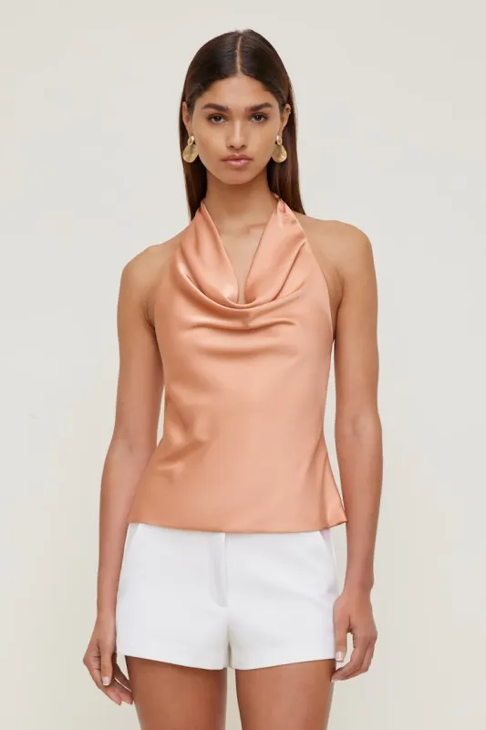 Camila Satin Cowl Halter Neck Blouse - Dynamite - Orange - Women Clothing made by Dynamite