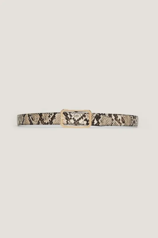 Rounded Rectangle Slim Faux Leather Belt - Dynamite - Green - Women Clothing made by Dynamite