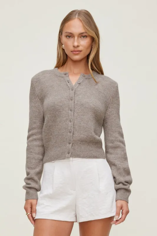 Rebecca Crewneck Cardigan - Dynamite - Brown - Women Clothing made by Dynamite