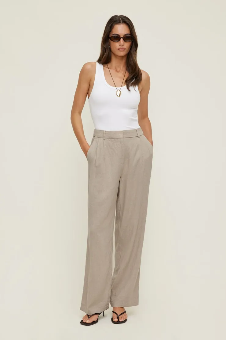 Alex Linen Wide Leg Pants - Dynamite - Beige - Women Clothing sold by Dynamite