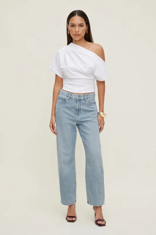 Theo Mid Rise Barrel Leg Jeans - Dynamite - Blue - Women Clothing made by Dynamite