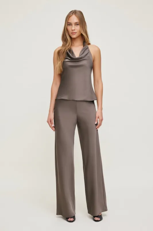 Izzy Wide Leg Satin Pants - Dynamite - Brown - Women Clothing made by Dynamite