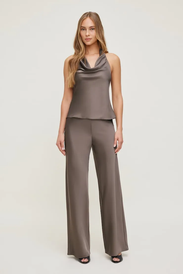 Izzy Wide Leg Satin Pants - Dynamite - Brown - Women Clothing sold by Dynamite