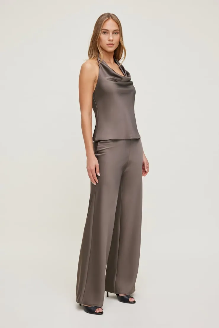 Izzy Wide Leg Satin Pants - Dynamite - Brown - Women Clothing sold by Dynamite product image thumbnail 3