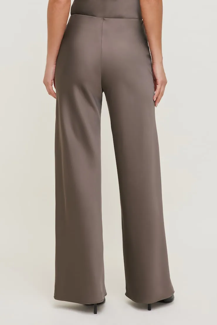 Izzy Wide Leg Satin Pants - Dynamite - Brown - Women Clothing sold by Dynamite product image thumbnail 5