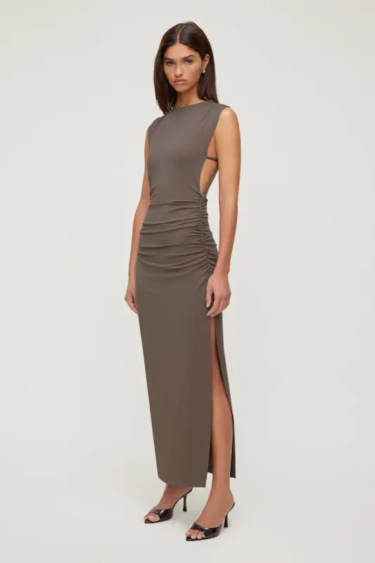 Sculpt Open Side Maxi Dress - Dynamite - Brown - Women Clothing made by Dynamite