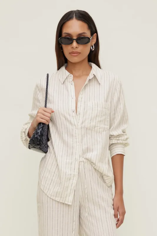 Isla Oversized Linen Shirt - Dynamite - Greys - Women Clothing made by Dynamite
