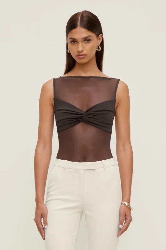 Kai Sheer Mesh Bodysuit - Dynamite - Brown - Women Clothing made by Dynamite