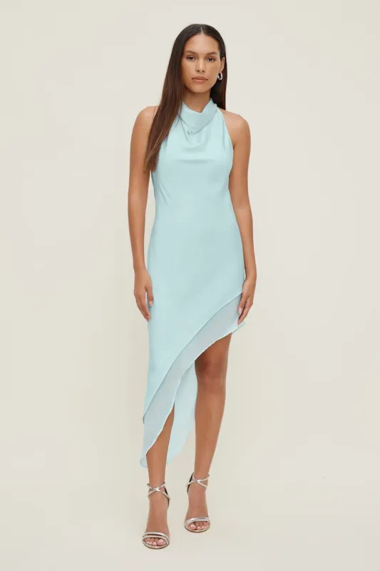 Asymmetric Satin Maxi Dress - Dynamite - Blue - Women Clothing made by Dynamite