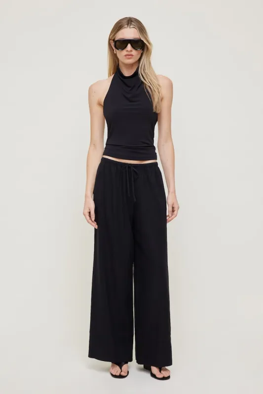 Leo Linen Wide Leg Pants - Dynamite - Black - Women Clothing made by Dynamite