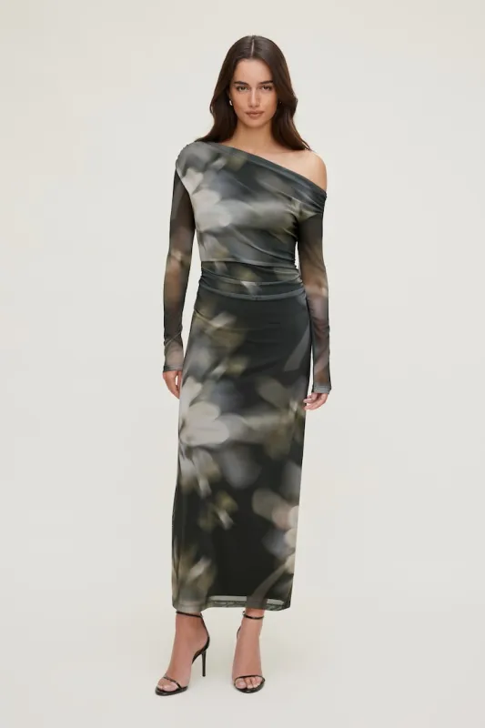 Off Shoulder Mesh Maxi Dress - Dynamite - Brown - Women Clothing made by Dynamite