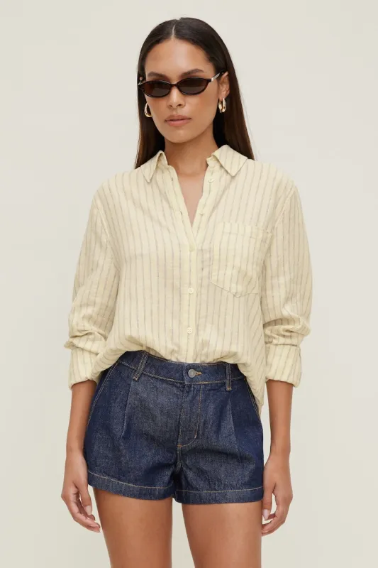 Isla Oversized Linen Shirt - Dynamite - Yellow - Women Clothing made by Dynamite
