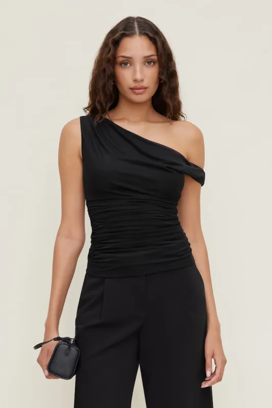 Off Shoulder Mesh Top - Dynamite - Black - Women Clothing made by Dynamite