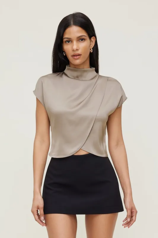 Ella Layered Satin Blouse - Dynamite - Beige - Women Clothing made by Dynamite